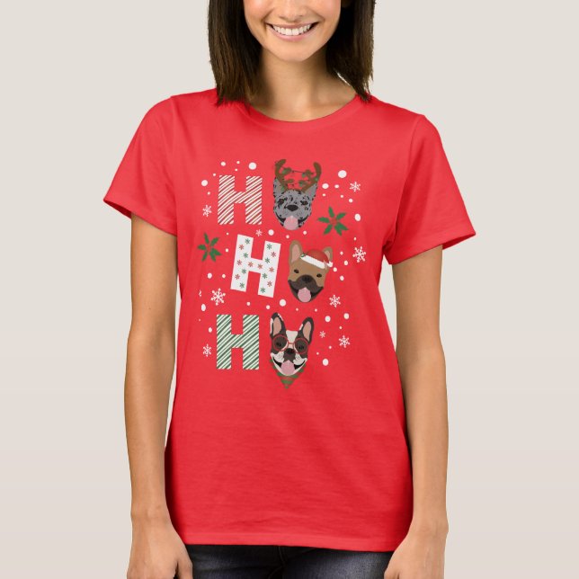 Ho Ho Ho Fransk Bulldog God jul T Shirt (Framsida)