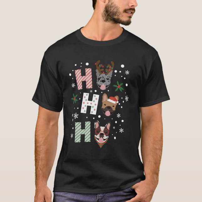 Ho Ho Ho Fransk Bulldog God jul T Shirt (Framsida)