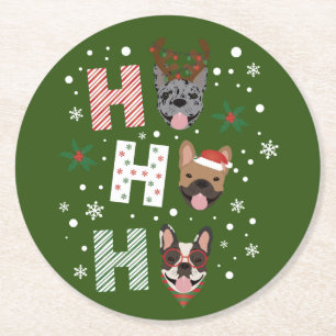 Ho Ho Ho Fransk Bulldog God jul Underlägg Papper Rund
