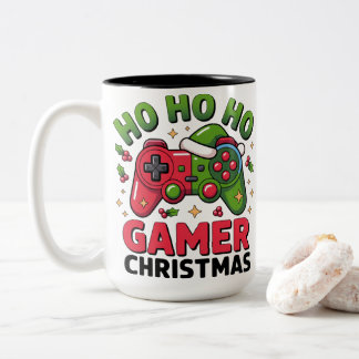 Ho Ho Ho Gamer Christmas Controller Illustration Två-Tonad Mugg