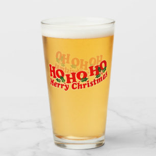 Ho Ho Ho God jul red grönt med holly Glaskopp
