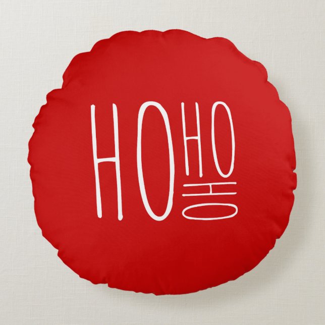 HO HO HO God Jul Röda Chic Farmouse Stil Rund Kudde (Framsidan)