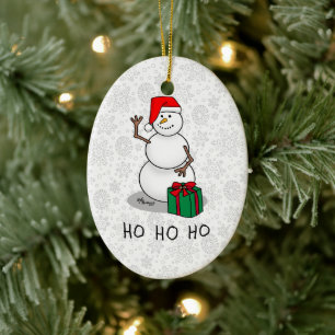 Ho Ho Ho God jul Santa Cute Snögubbe Julgransprydnad Keramik