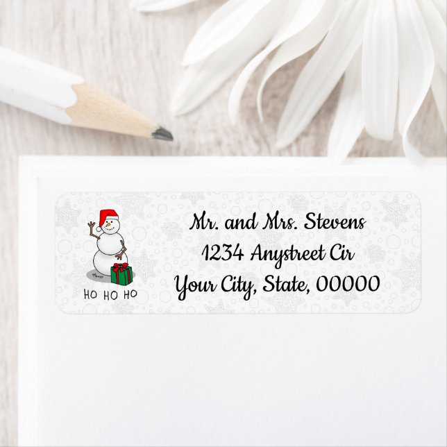 Ho Ho Ho God jul Santa Cute Snögubbe Returadress Etikett (Insitu)