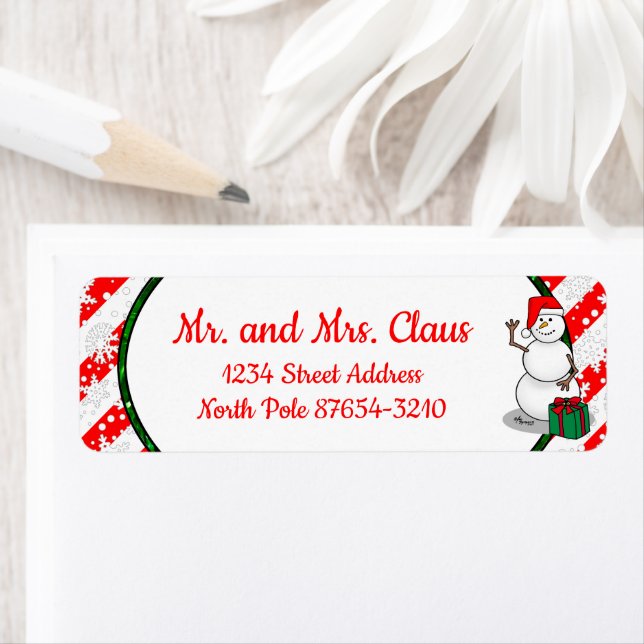Ho Ho Ho God jul Santa Cute Snögubbe Returadress Etikett (Insitu)