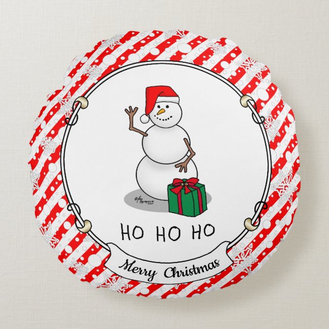 Ho Ho Ho God jul Santa Cute Snögubbe Rund Kudde (Framsidan)