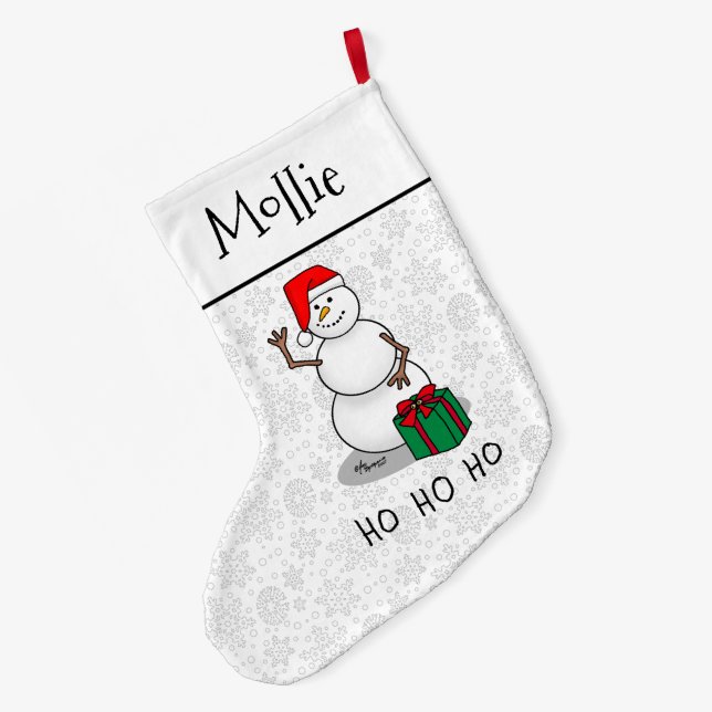 Ho Ho Ho God jul Santa Cute Snögubbe Stor Julstrumpa (Baksidan (Hängande))