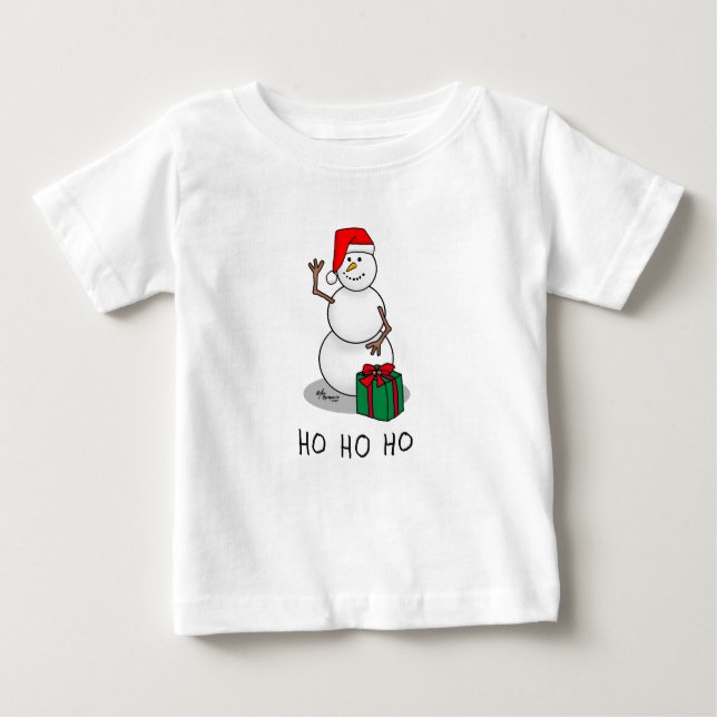 Ho Ho Ho God jul Santa Cute Snögubbe T Shirt (Framsida)