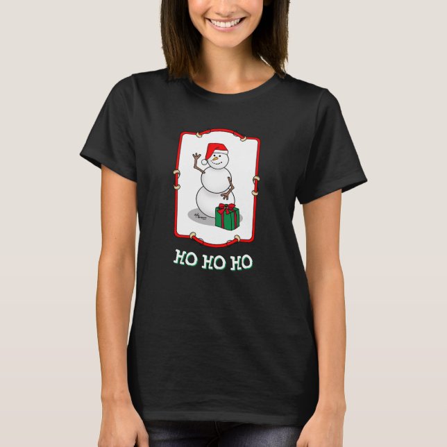 Ho Ho Ho God jul Santa Cute Snögubbe T Shirt (Framsida)