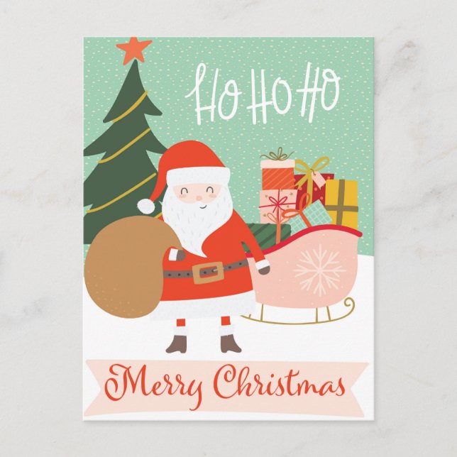Ho Ho Ho God jul Santa Sleigh Helg Vykort (Framsida)