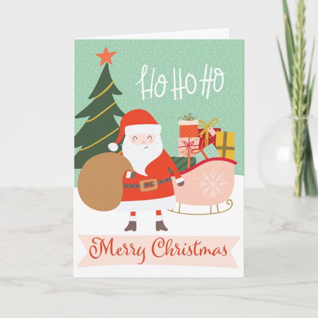 Ho Ho Ho God jul Santa Sleigh Helgkort (Framsida)