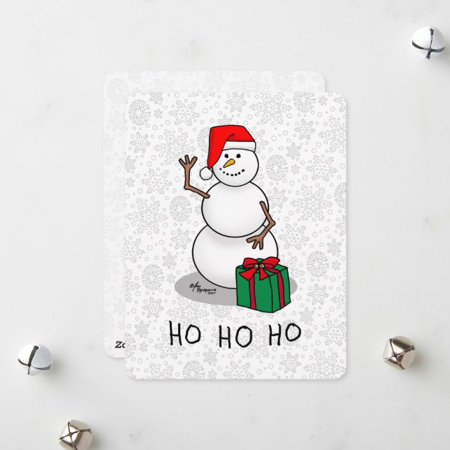 Ho Ho Ho God Jul Tomte Söt Snöman Julkort (Fram/Back In Situ)