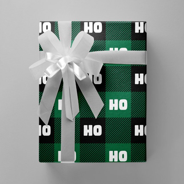 Ho Ho Ho Green Black White Christmas Buffalo Plaid Presentpapper (Ho Ho Ho Green Black White Christmas Buffalo Plaid Wrapping Paper)