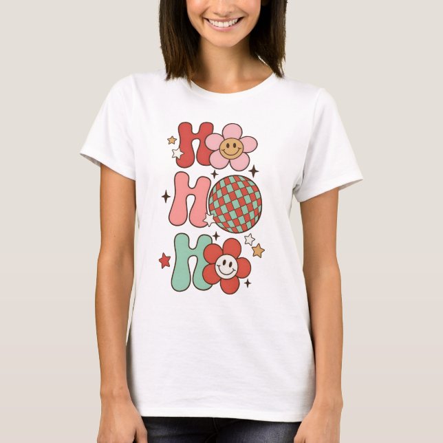 Ho Ho Ho Groovy Retro T Shirt (Framsida)