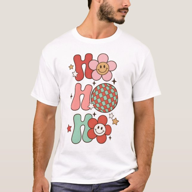 Ho Ho Ho Groovy Retro T Shirt (Framsida)