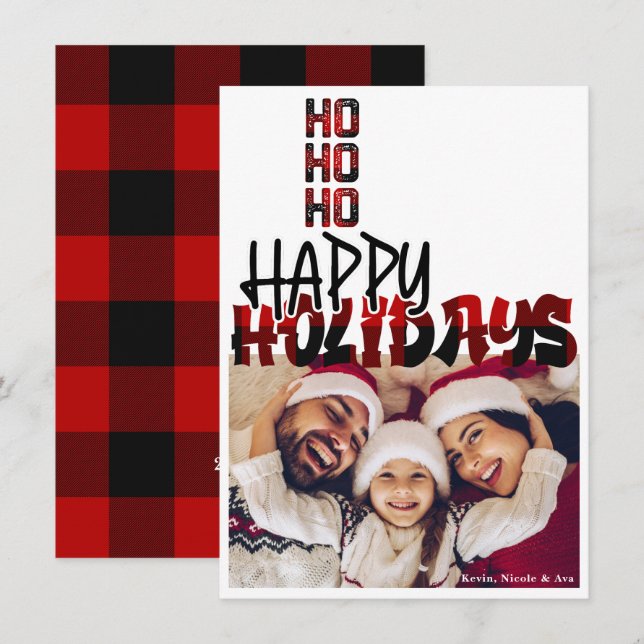 HO HO HO Grunge Rutig Jul Julen Fotokort Inbjudningar (Fram/baksida)