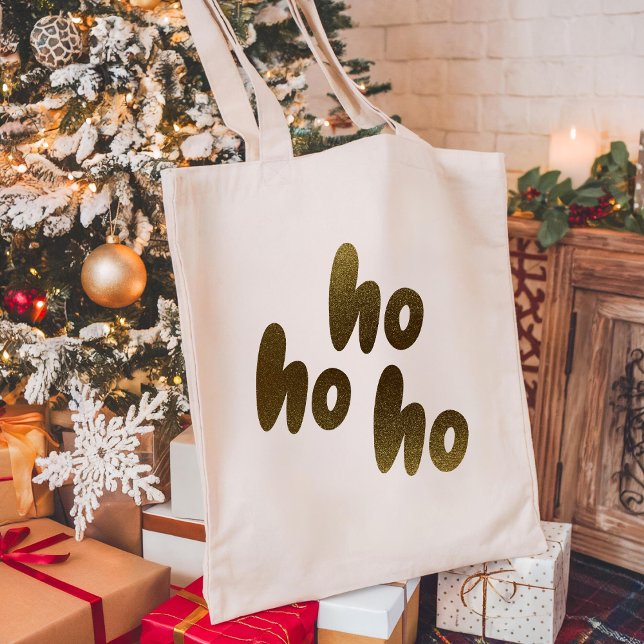 Ho Ho Ho | Guld Typografi - minimalistisk jul Tygkasse (Ho Ho Ho | Gold Typography Minimalist Christmas Tote Bag)