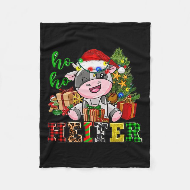 Ho Ho Ho Heifer Christmas Cow Santa Hat Farm Life  Fleecefilt (Framsidan)
