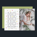 HO HO HO HO-färgat pastellkonfetti-fotfoto Julkort<br><div class="desc">HO HO! Ett plattkort med roligt,  framstående och unik helgdag med modern typografi med färgstark paterl-konetti prickar accents. Anpassa det här färgfulla helgdag genom att lägga till namn,  foto och annan information. Kompileringsobjekt är tillgängliga.</div>