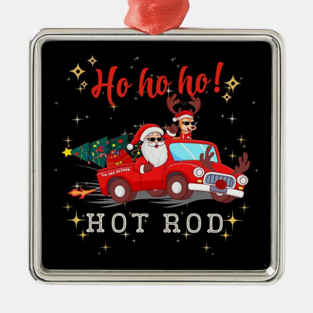 Ho ho ho ho Hot rod jultomten Reindeer Lastbil Julgransprydnad Metall (Framsidan)