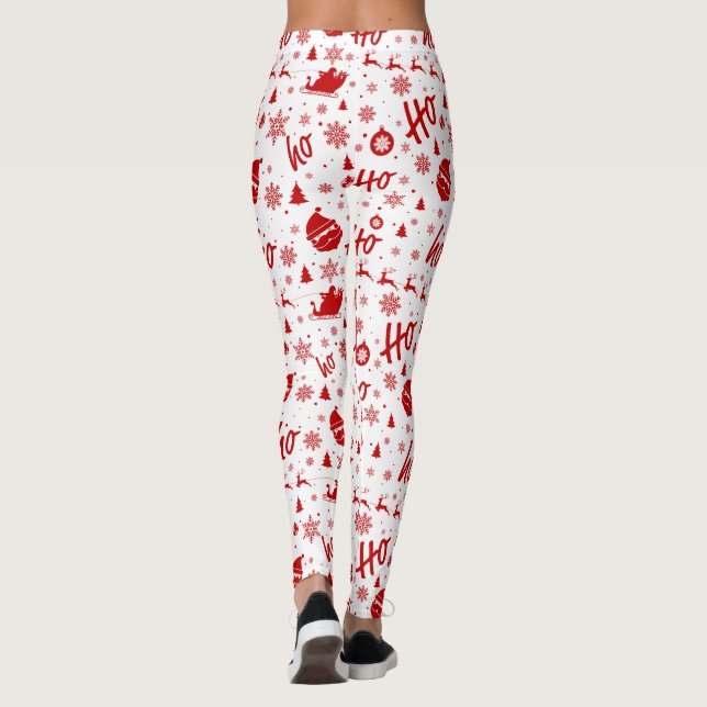 Ho Ho Ho Ho White & Red Jul Mönster Long Leggings (Baksida)