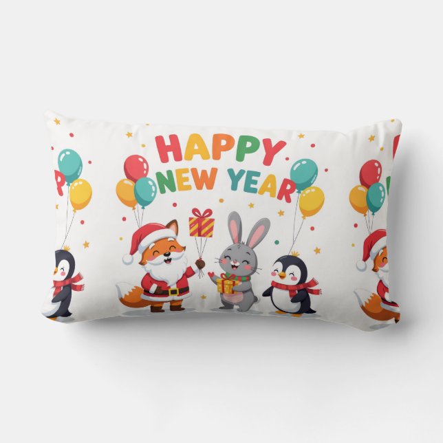 Ho Ho Ho Holiday Fun Throw Pillow-New Year Lumbarkudde (Baksida)