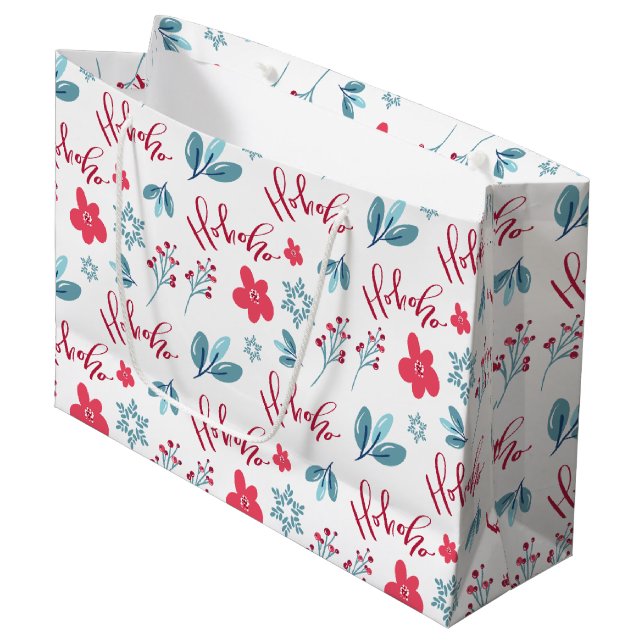 Ho Ho Ho Jul Blommigt Helgdag Gift Bag (Framsidan Vinklad)