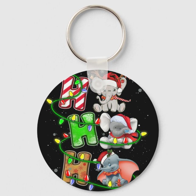 Ho Ho Ho jul Elephant Santa Hat Nyckelring (Framsida)