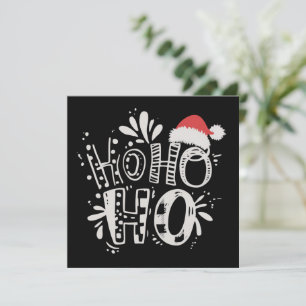 HO HO HO Jul Familj Tomte Hatt Högtid Julkort