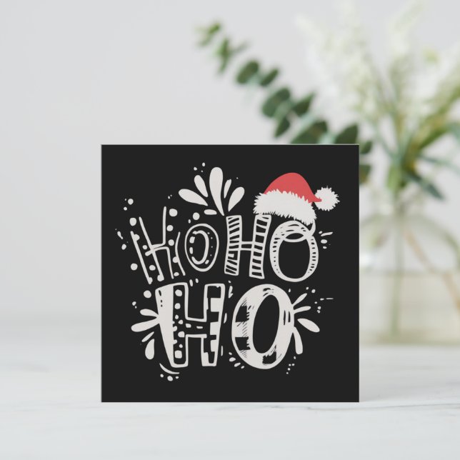 HO HO HO Jul Familj Tomte Hatt Högtid  Julkort (Stående Fram)