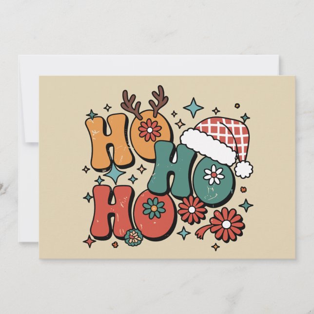 Ho Ho Ho jul ful jul Santa hatt Groovy Julkort (Framsida)