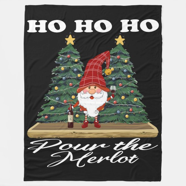 Ho Ho Ho Jul Gnome Pour the Merlot Fleecefilt (Framsidan)