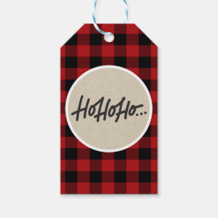 HO HO HO Jul Holiday Röd Buffalo Rutig Kraft Presentetikett