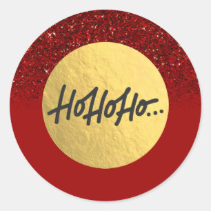 HO HO HO Jul Holiday Röd Glitter Guld Folie Runt Klistermärke