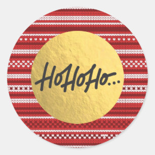 HO HO HO Jul Julstrumpa Stickad Tröja Guld Folie Runt Klistermärke