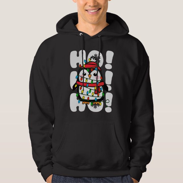 Ho Ho Ho jul Ljus Cute Penguin Hoodie (Framsida)