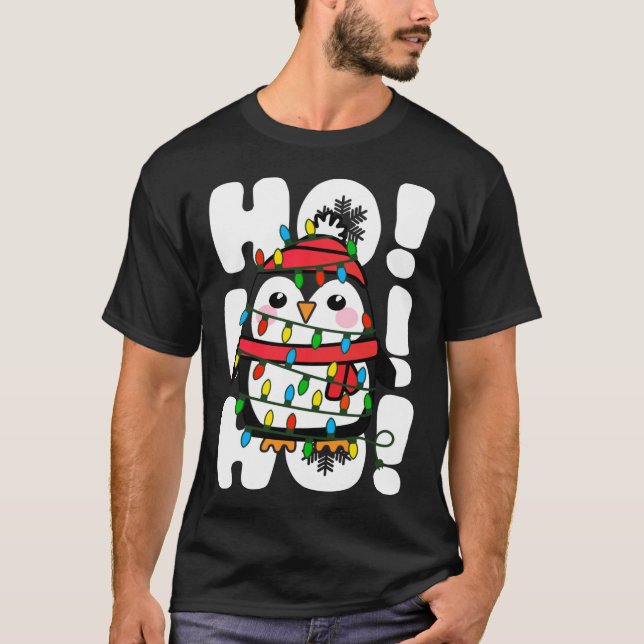 Ho Ho Ho jul Ljus Cute Penguin T Shirt (Framsida)