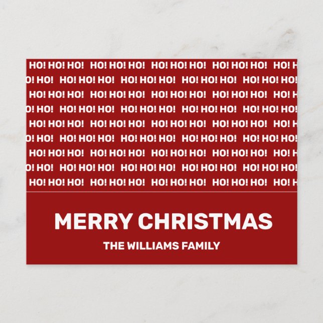 Ho Ho Ho Jul Red White Typography Minimal Ho Helg Vykort (Framsida)