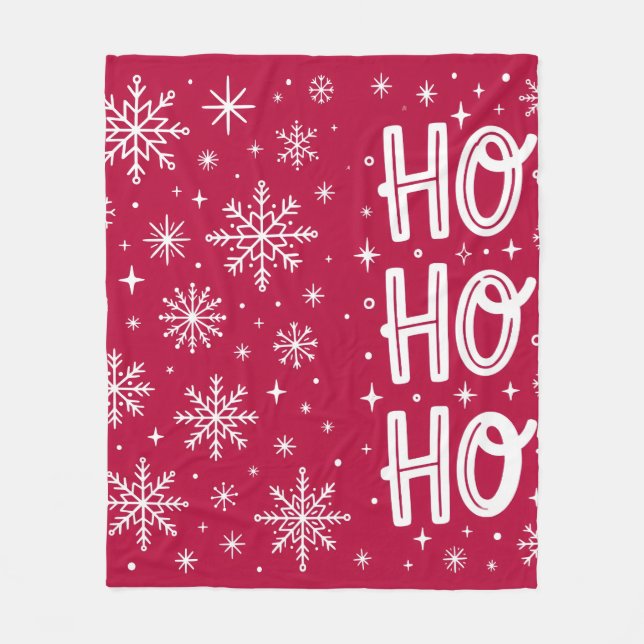 Ho Ho Ho jul röd snöflinga fleecefilt (Framsidan)