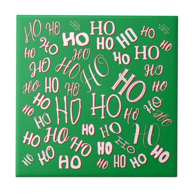 HO HO HO jul text mönster vit grön röd Kakelplatta (Framsidan)