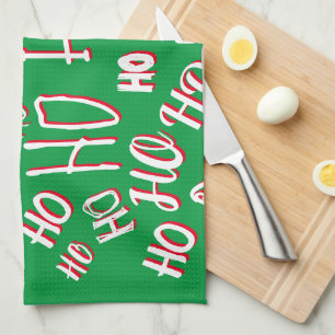HO HO HO jul text mönster vit grön röd Kökshandduk