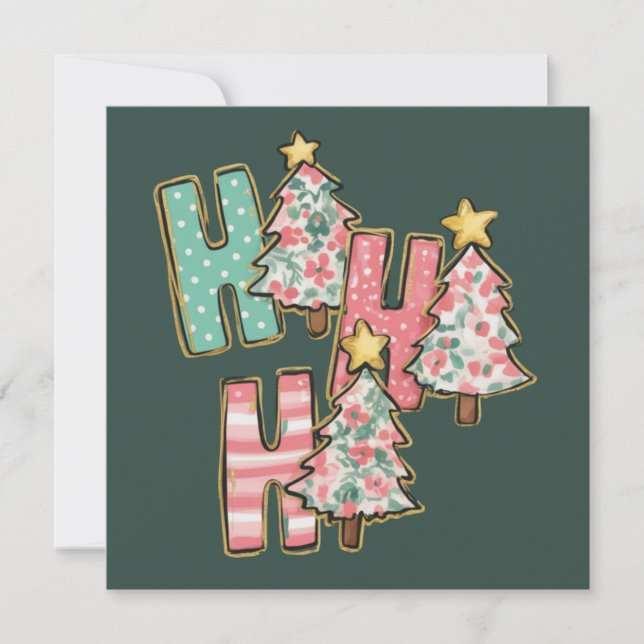 Ho Ho Ho Julgran Glada Träd Coquette Julkort (Framsida)