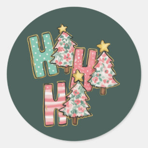Ho Ho Ho Julgran Glada Träd Coquette Runt Klistermärke