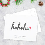 Ho Ho Ho | Julhjärta Modern Minimalist Helg Vykort<br><div class="desc">Modern,  minimalistisk vykort av helgdag med "ho ho ho" i manushandstil stil typografi följt av ett rött hjärta. Meddelandet "Merry All" kan vara lätt att personlig tillsammans med din familj namn för att få en personlig kontakt. Det omvända är i en kompletterande röd färg,  för en toppen julklapp känns!</div>