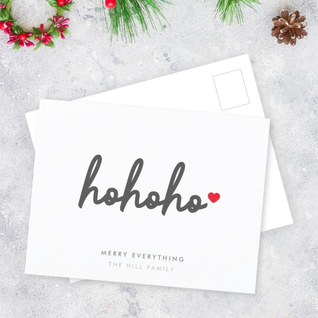 Ho Ho Ho | Julhjärta Modern Minimalist Helg Vykort (Skapare uppladdad)