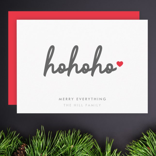 Ho Ho Ho | Julhjärta Modern Minimalist Julkort (A simple and stylish Christmas card to share your warmest wishes.)