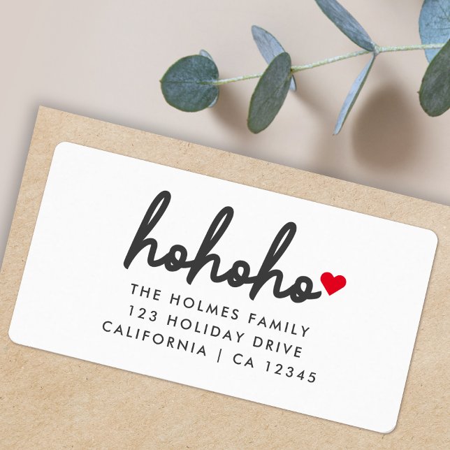 Ho Ho Ho | Julhjärtan-Returadressen Adressetikett (Add a playful touch to your holiday mail with these handwritten ho ho ho chtistmas address labels)