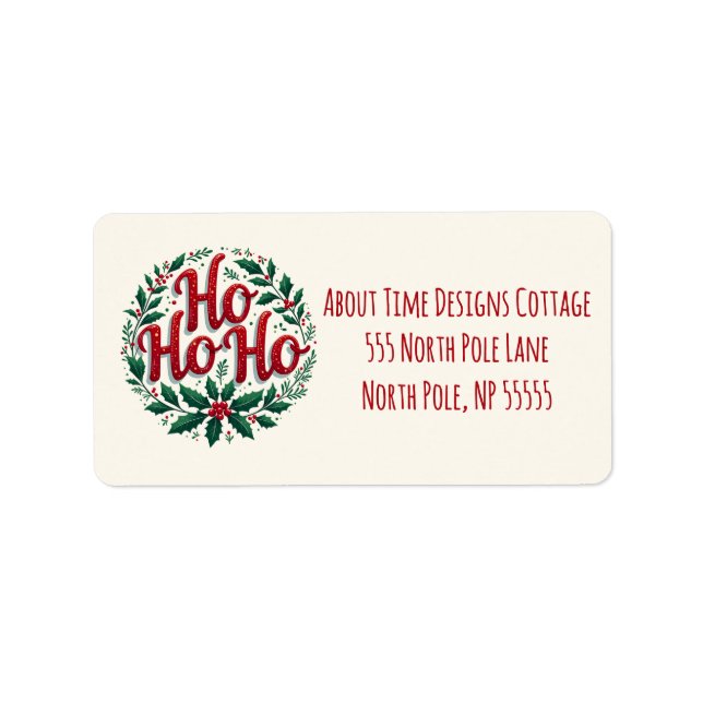Ho Ho Ho Julkrans Typografi Design Adressetikett (Framsidan)