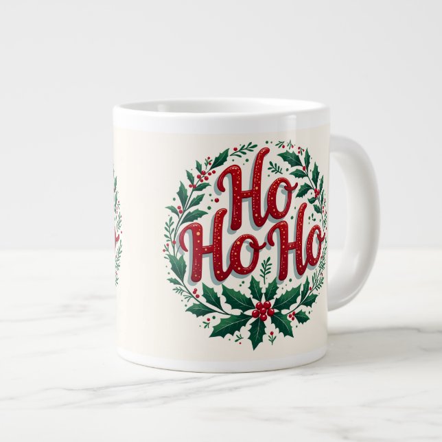 Ho Ho Ho Julkrans Typografi Design Jumbo Mugg (Framsida höger)