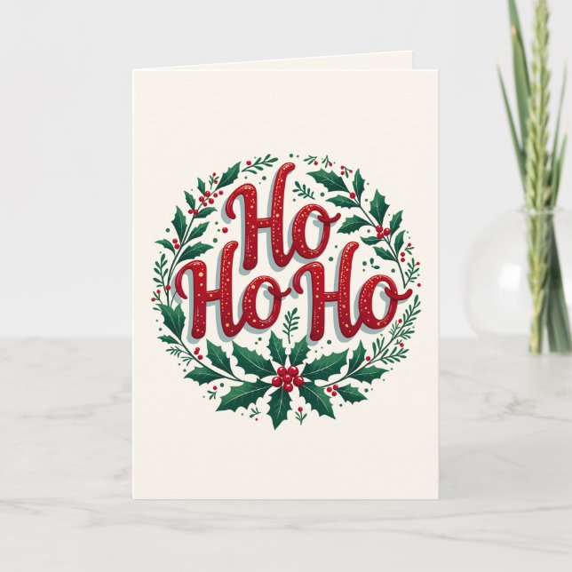 Ho Ho Ho Julkrans Typografi Design Kort (Framsida)